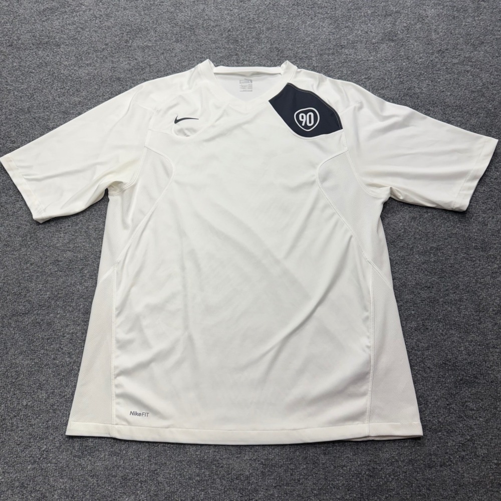 Nike Total 90 Soccer Jersey Mens Large White Black NikeFIT DRY V-Neck T90 Shirt